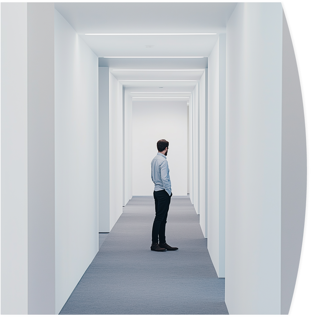 Person standing in indoor corridor